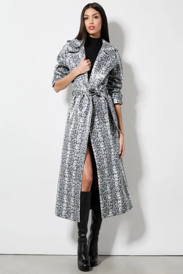 Alice Olivia Jarrett Vegan Trench Off Whiteblack Python Women Outerwear