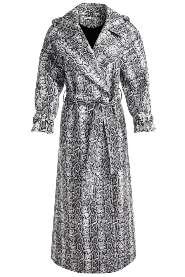 Alice Olivia Jarrett Vegan Trench Off Whiteblack Python Women Outerwear