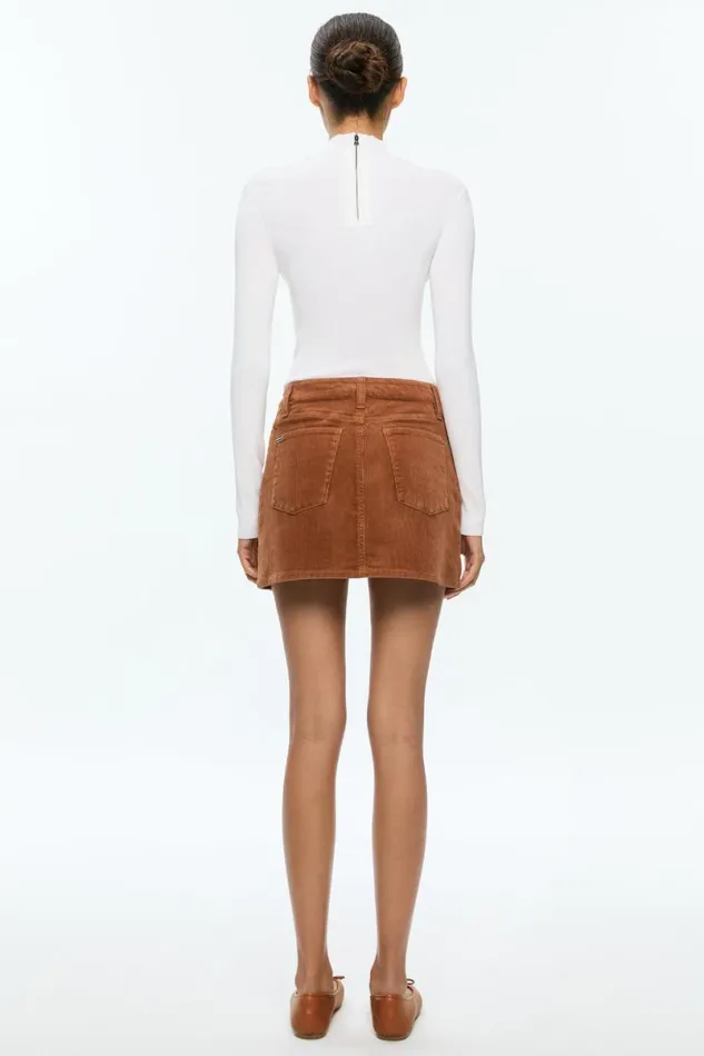 Alice Olivia Joss High Rise Button Front Corduroy Skirt Camel Women Skirts