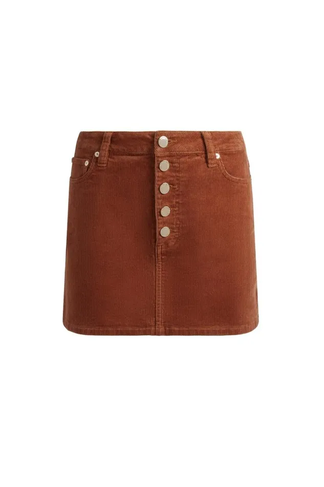 Alice Olivia Joss High Rise Button Front Corduroy Skirt Camel Women Skirts