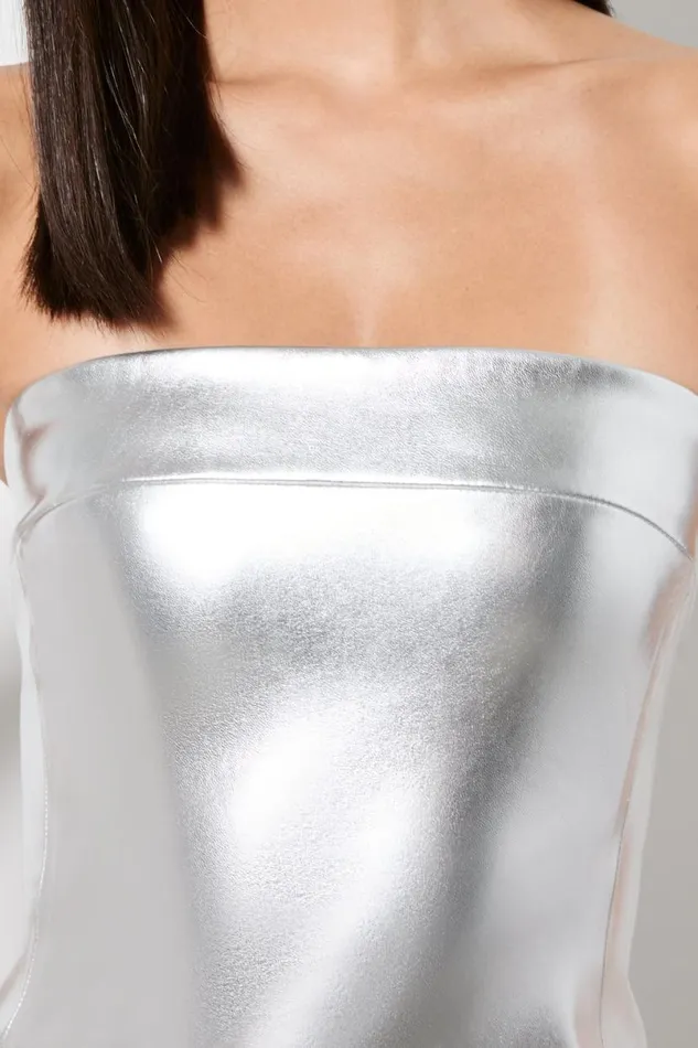 Alice Olivia Kelly Vegan Midi Dress Silver Women Dresses