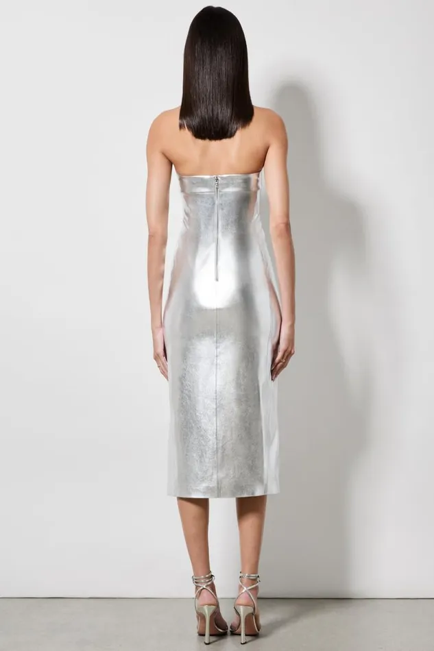 Alice Olivia Kelly Vegan Midi Dress Silver Women Dresses