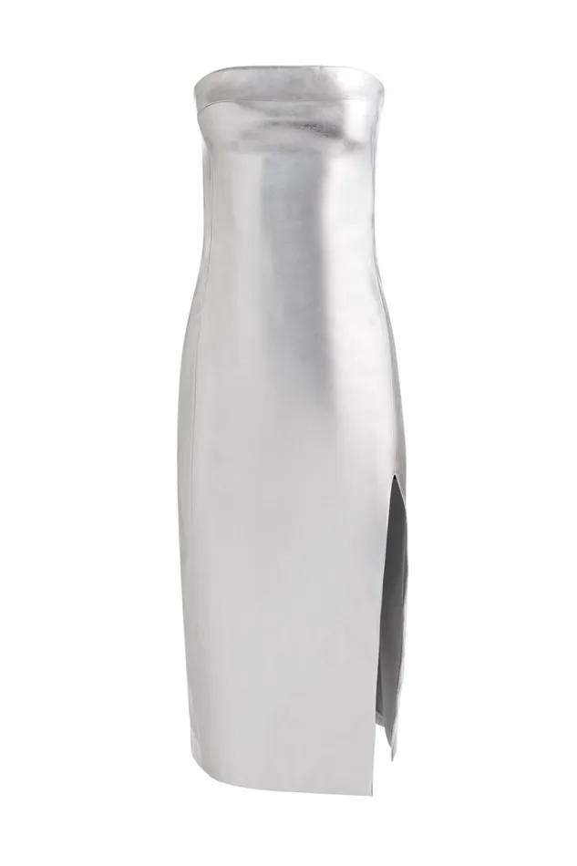 Alice Olivia Kelly Vegan Midi Dress Silver Women Dresses