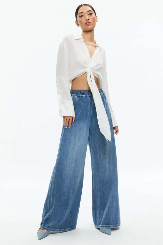 Alice Olivia Kenley Denim Palazzo Pant Brooklyn Blue Women Pants