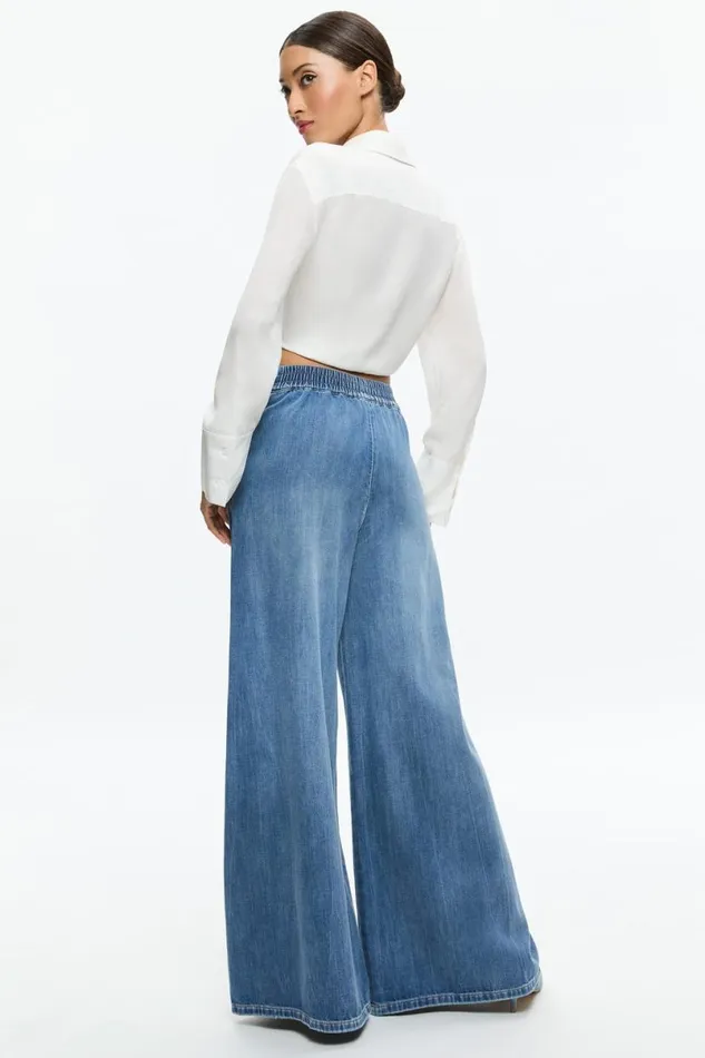 Alice Olivia Kenley Denim Palazzo Pant Brooklyn Blue Women Pants