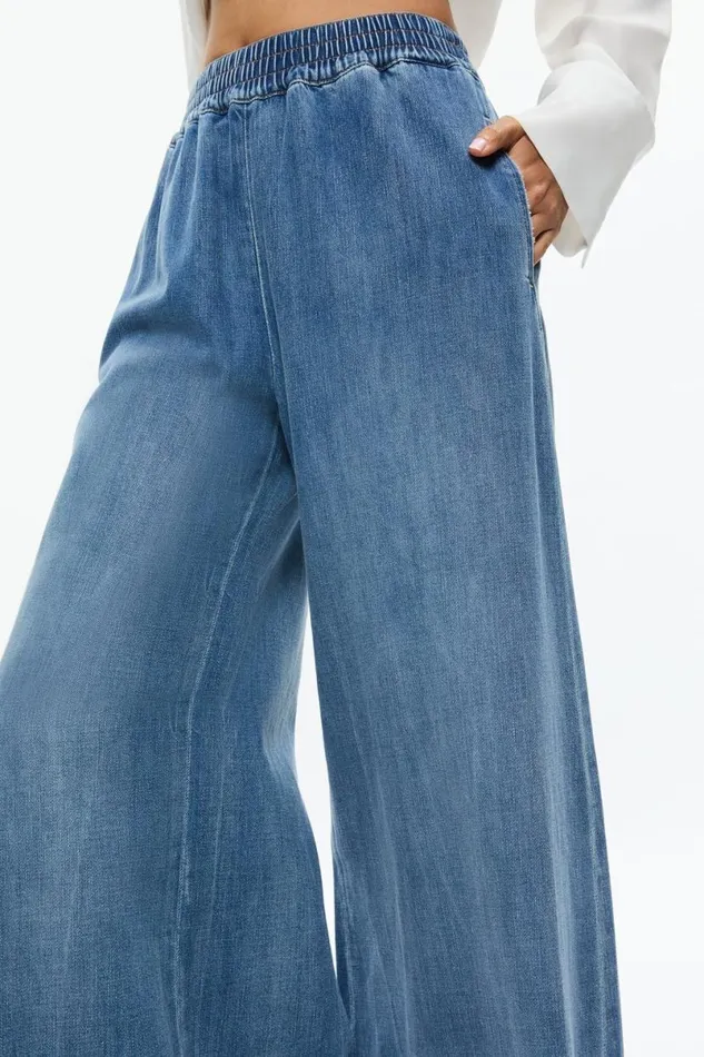 Alice Olivia Kenley Denim Palazzo Pant Brooklyn Blue Women Pants