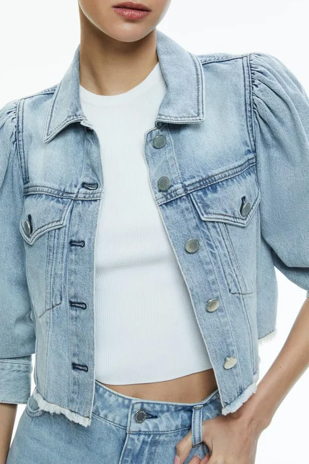 Alice Olivia Lana Denim Jacket Rockstar Blue Women Outerwear