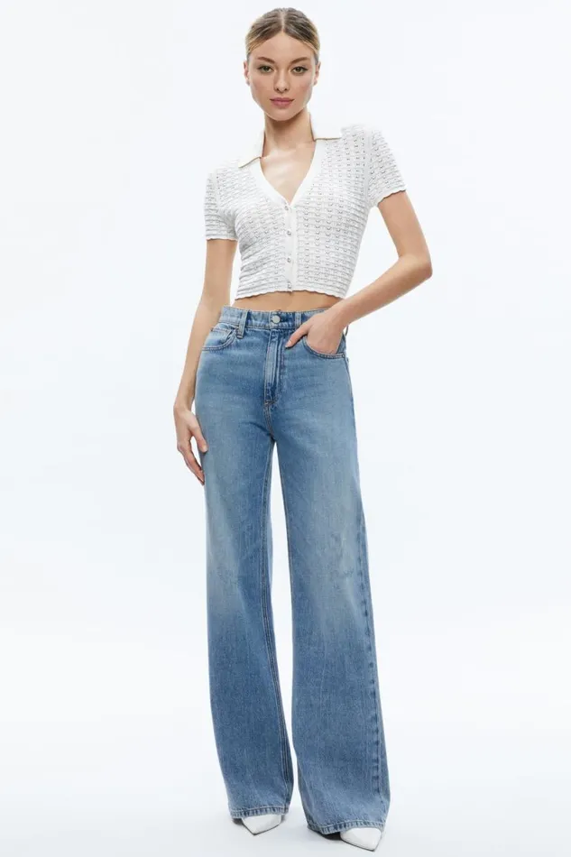 Alice Olivia Linda Cropped Polo Soft White Women Tops
