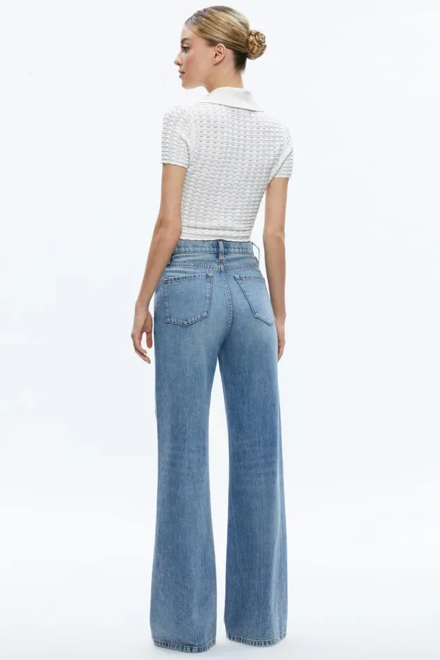 Alice Olivia Linda Cropped Polo Soft White Women Tops