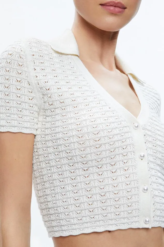 Alice Olivia Linda Cropped Polo Soft White Women Tops