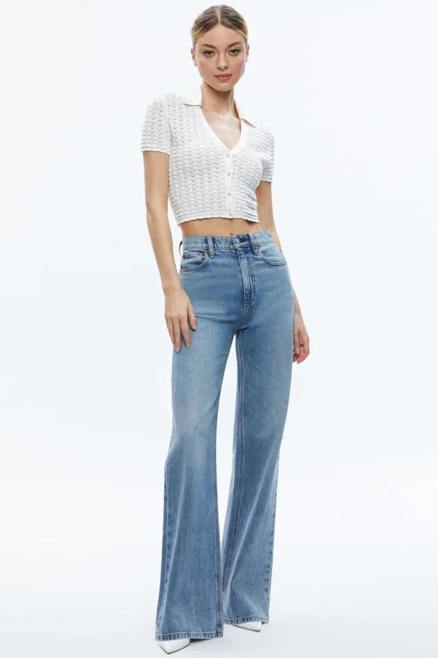 Alice Olivia Linda Cropped Polo Soft White Women Tops