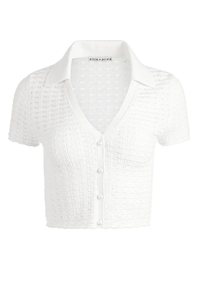 Alice Olivia Linda Cropped Polo Soft White Women Tops