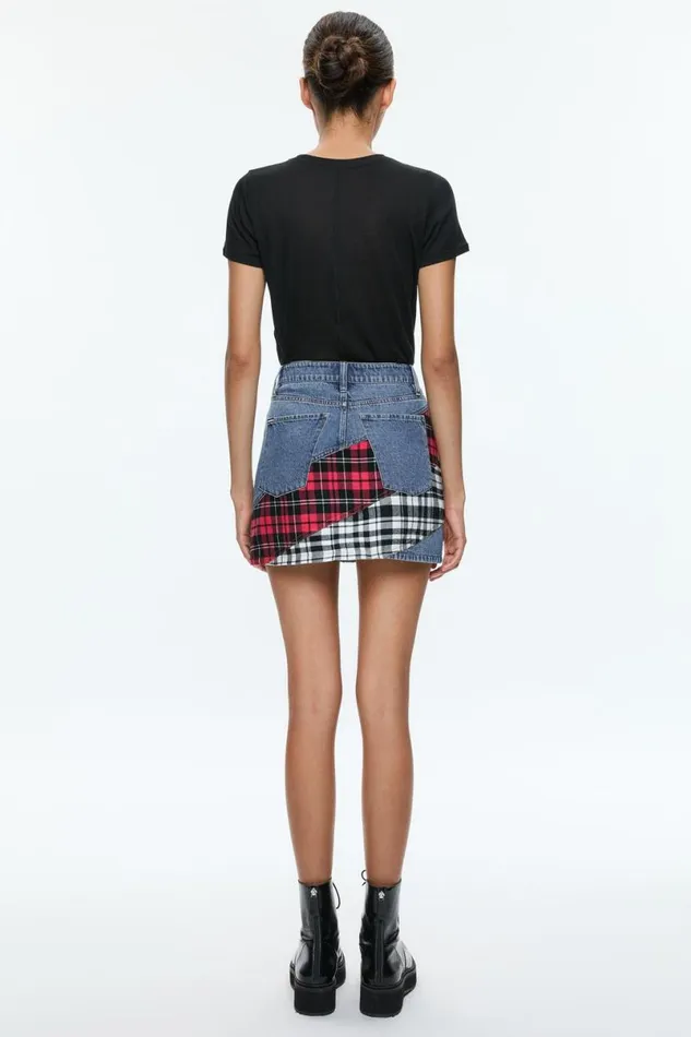 Alice Olivia Lisanne Spiral Denim Mini Skirt Ivy Blue Women Skirts