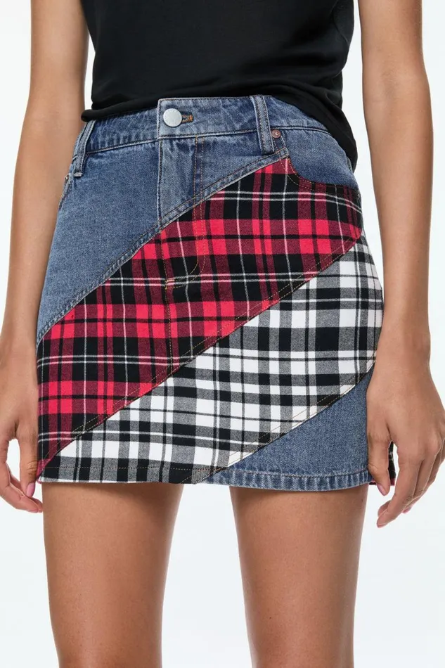 Alice Olivia Lisanne Spiral Denim Mini Skirt Ivy Blue Women Skirts