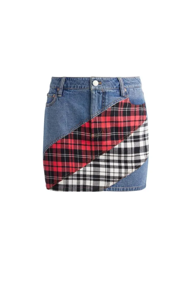 Alice Olivia Lisanne Spiral Denim Mini Skirt Ivy Blue Women Skirts
