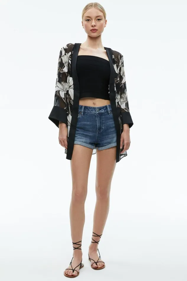 Alice Olivia Mariana Mini Kimono Stargazer Black Lg Women Outerwear