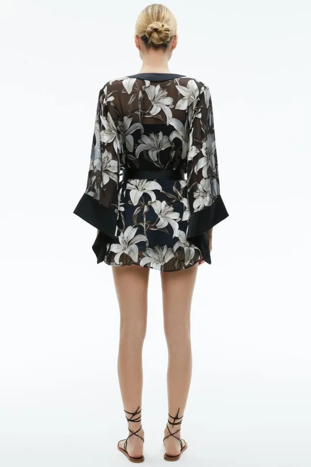 Alice Olivia Mariana Mini Kimono Stargazer Black Lg Women Outerwear