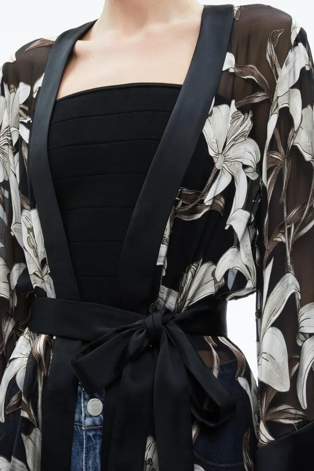 Alice Olivia Mariana Mini Kimono Stargazer Black Lg Women Outerwear