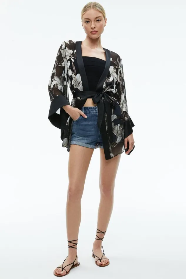 Alice Olivia Mariana Mini Kimono Stargazer Black Lg Women Outerwear