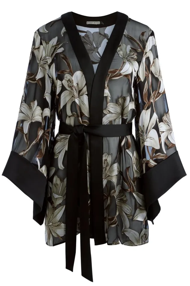 Alice Olivia Mariana Mini Kimono Stargazer Black Lg Women Outerwear