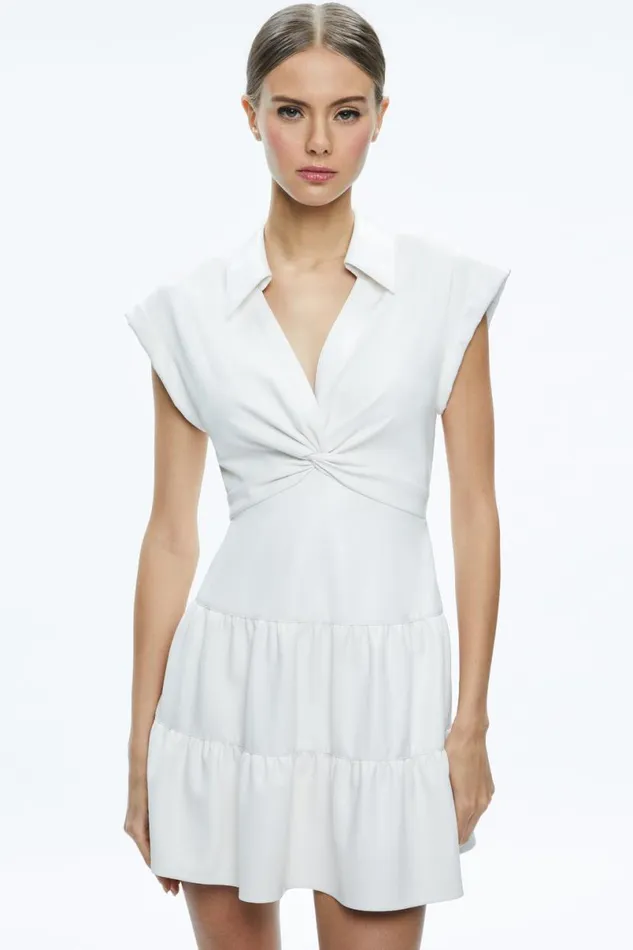 Alice Olivia Mila Vegan Mini Dress Off White Women Dresses