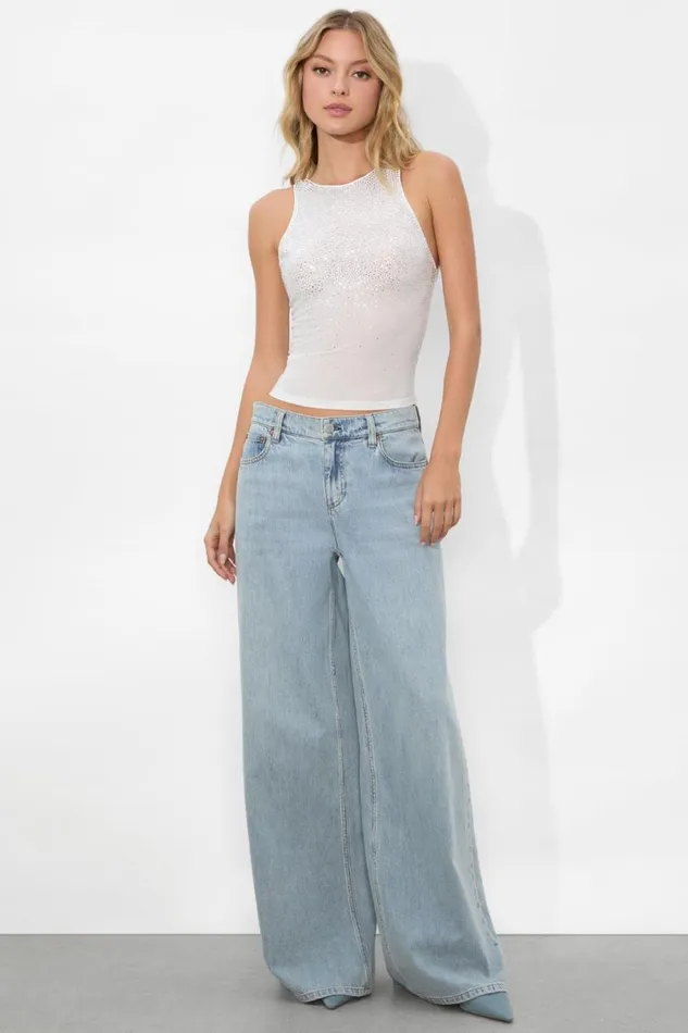 Alice Olivia Pania Embellished Top Off Whitecrystal Women Tops