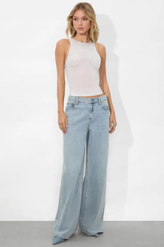 Alice Olivia Pania Embellished Top Off Whitecrystal Women Tops