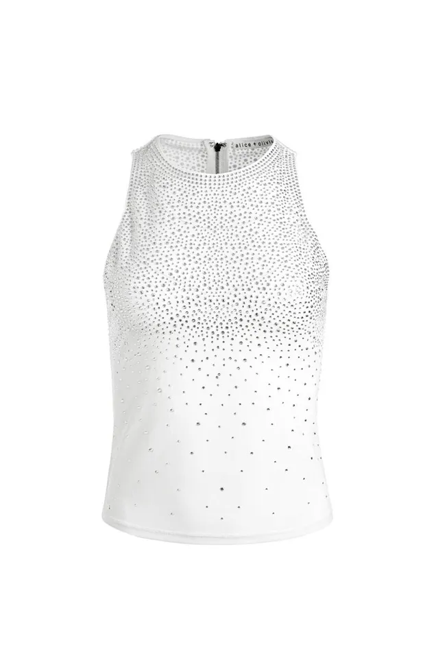 Alice Olivia Pania Embellished Top Off Whitecrystal Women Tops