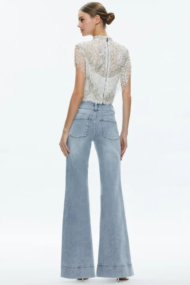 Alice Olivia Pria Embellished Top Off White Women Tops