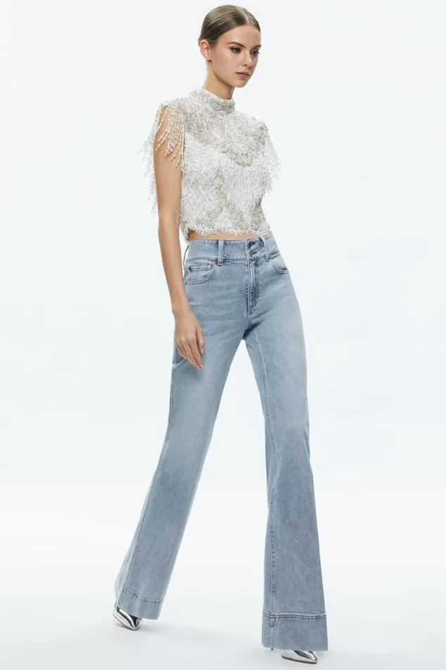 Alice Olivia Pria Embellished Top Off White Women Tops