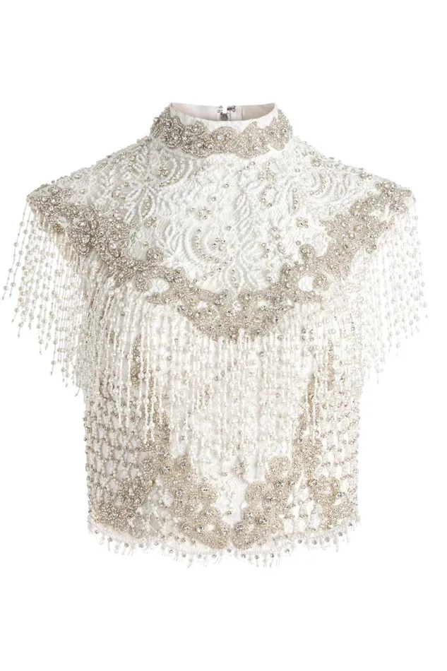 Alice Olivia Pria Embellished Top Off White Women Tops