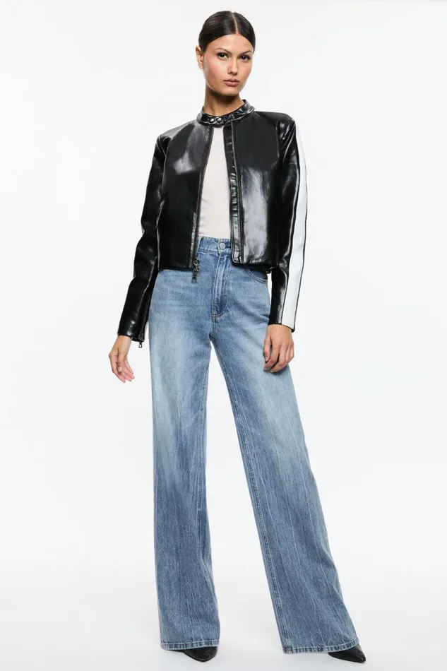 Alice Olivia Rickie Vegan Moto Jacket Black Women Outerwear