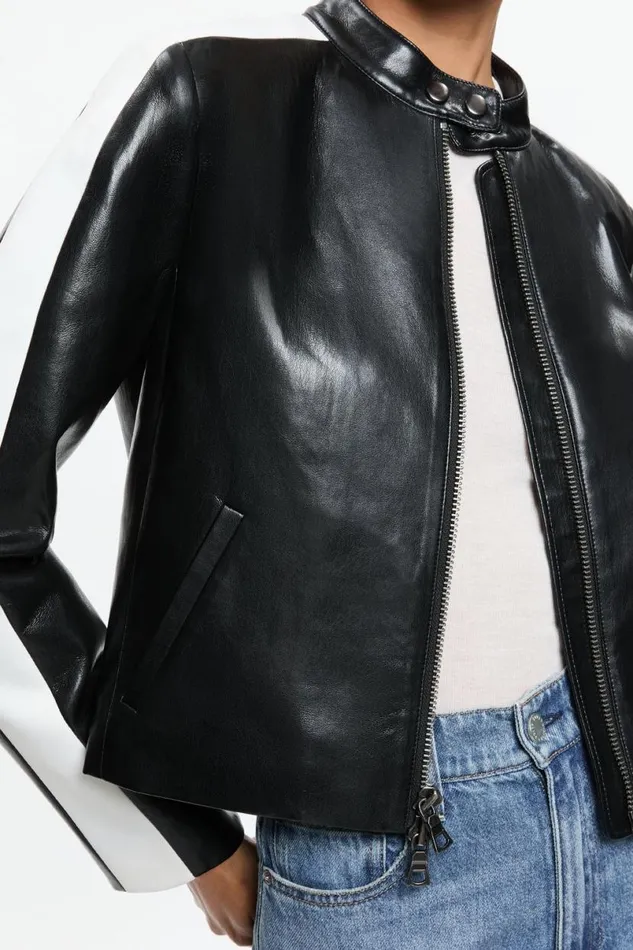 Alice Olivia Rickie Vegan Moto Jacket Black Women Outerwear