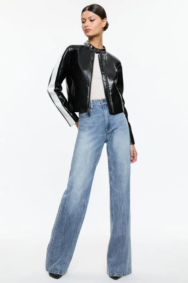 Alice Olivia Rickie Vegan Moto Jacket Black Women Outerwear