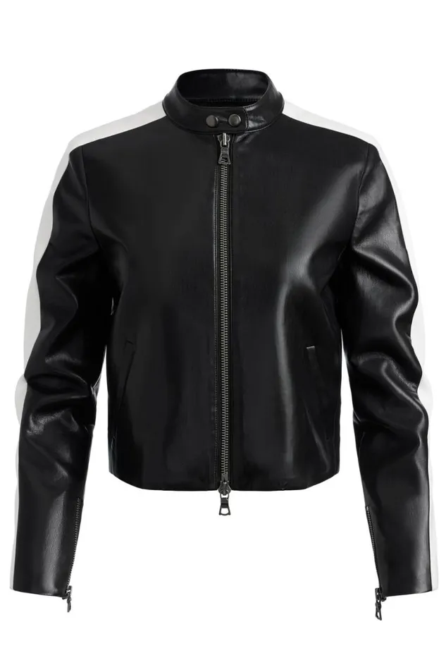 Alice Olivia Rickie Vegan Moto Jacket Black Women Outerwear