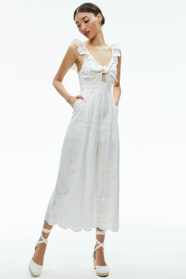 Alice Olivia Rosina Tie Front Cutout Jumpsuit Off White Women Jumpsuits