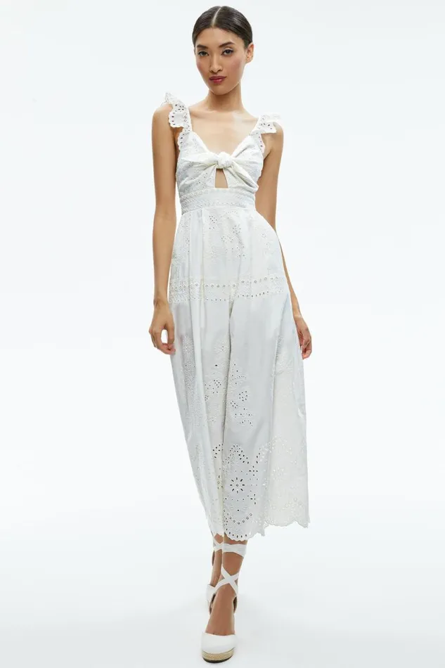 Alice Olivia Rosina Tie Front Cutout Jumpsuit Off White Women Jumpsuits