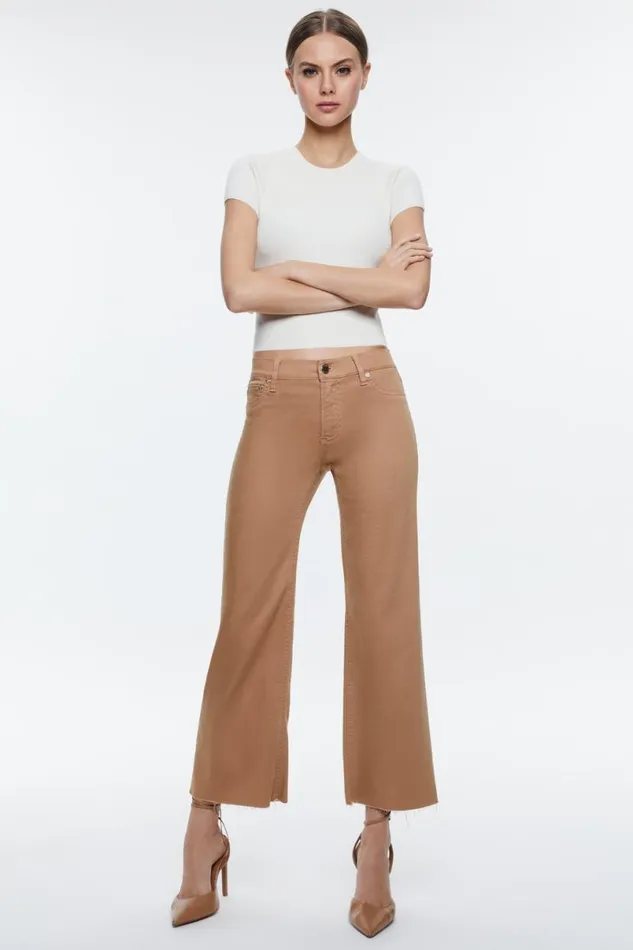 Alice Olivia Roxie Low Rise Straight Flare Cropped Jean Camel Women Pants