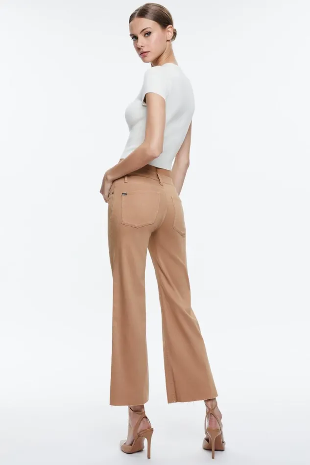 Alice Olivia Roxie Low Rise Straight Flare Cropped Jean Camel Women Pants