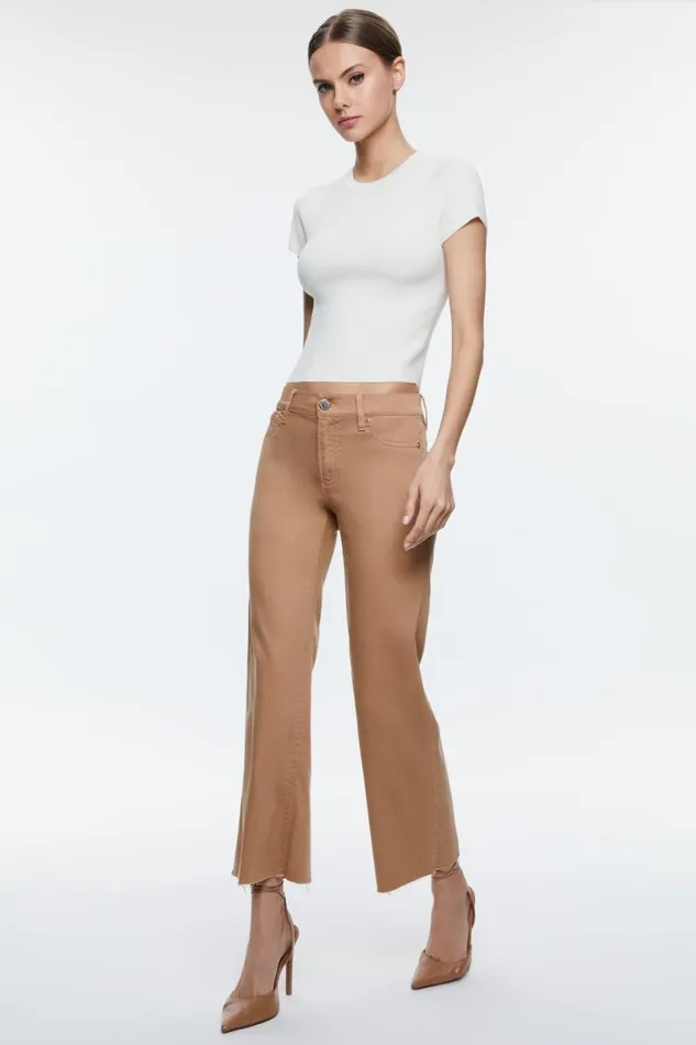 Alice Olivia Roxie Low Rise Straight Flare Cropped Jean Camel Women Pants