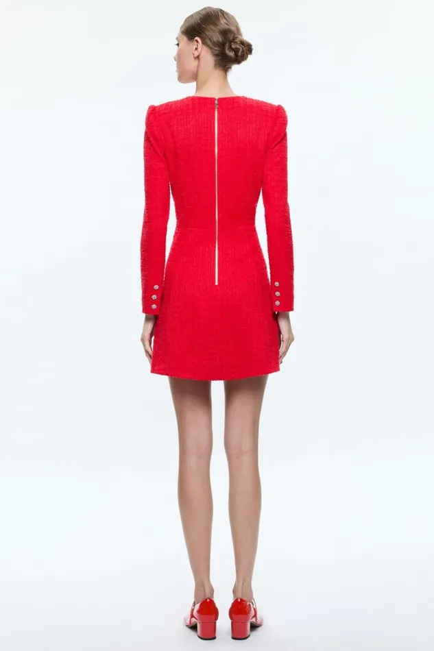 Alice Olivia Shiloh Mini Dress Bright Ruby Women Dresses