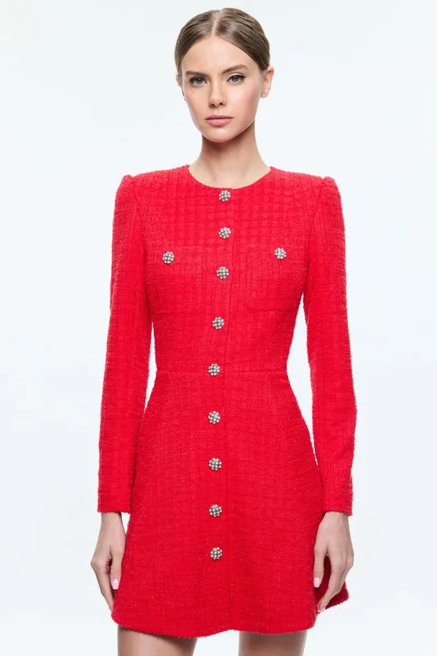 Alice Olivia Shiloh Mini Dress Bright Ruby Women Dresses