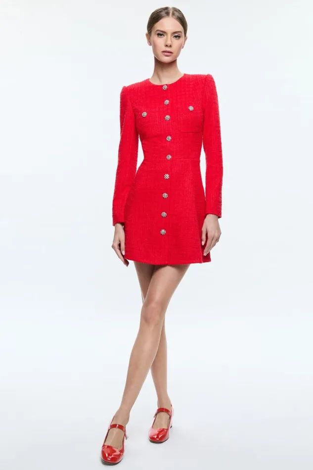 Alice Olivia Shiloh Mini Dress Bright Ruby Women Dresses