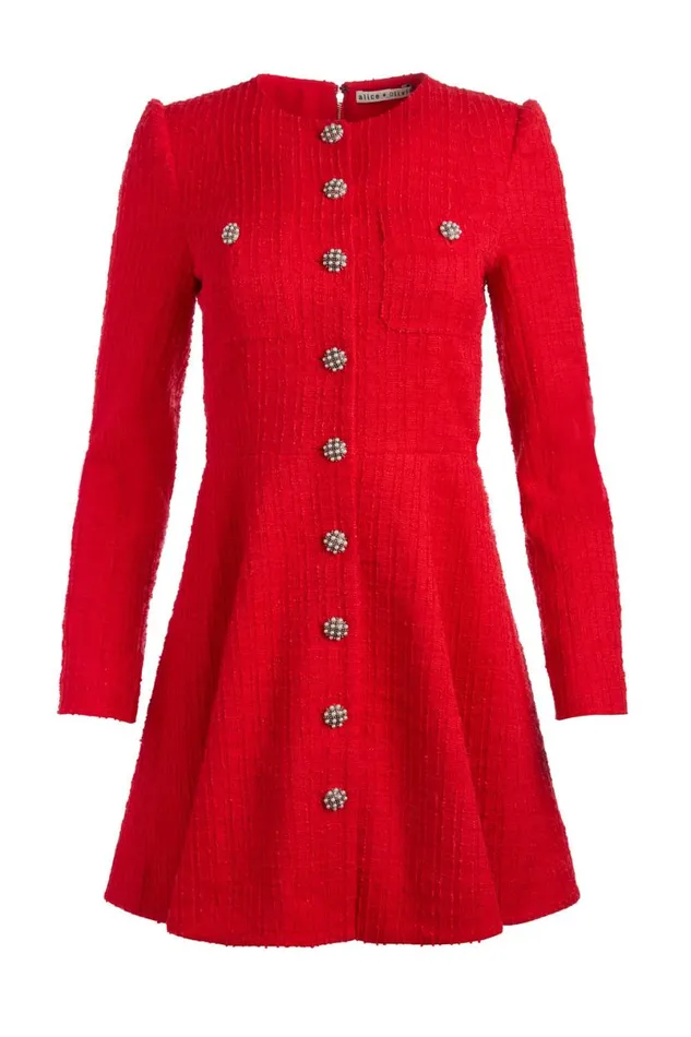 Alice Olivia Shiloh Mini Dress Bright Ruby Women Dresses
