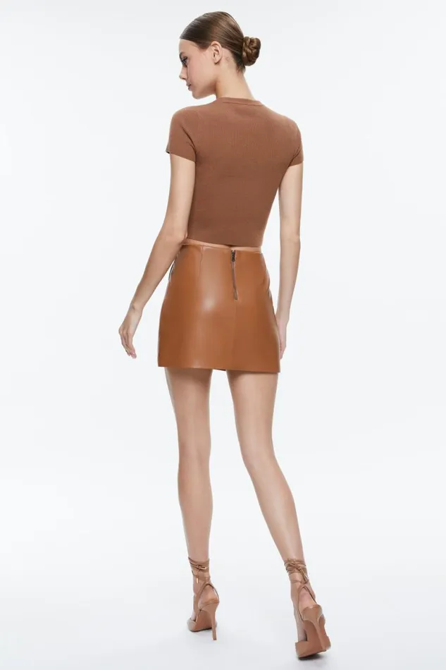 Alice Olivia Siobhan Vegan Mini Skirt Camel Women Skirts