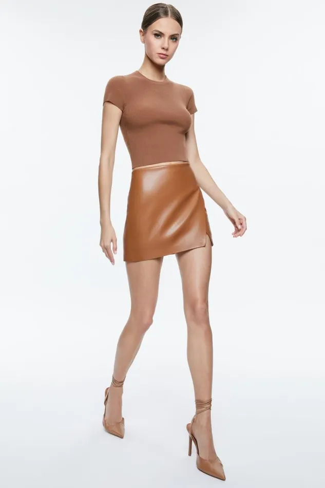 Alice Olivia Siobhan Vegan Mini Skirt Camel Women Skirts