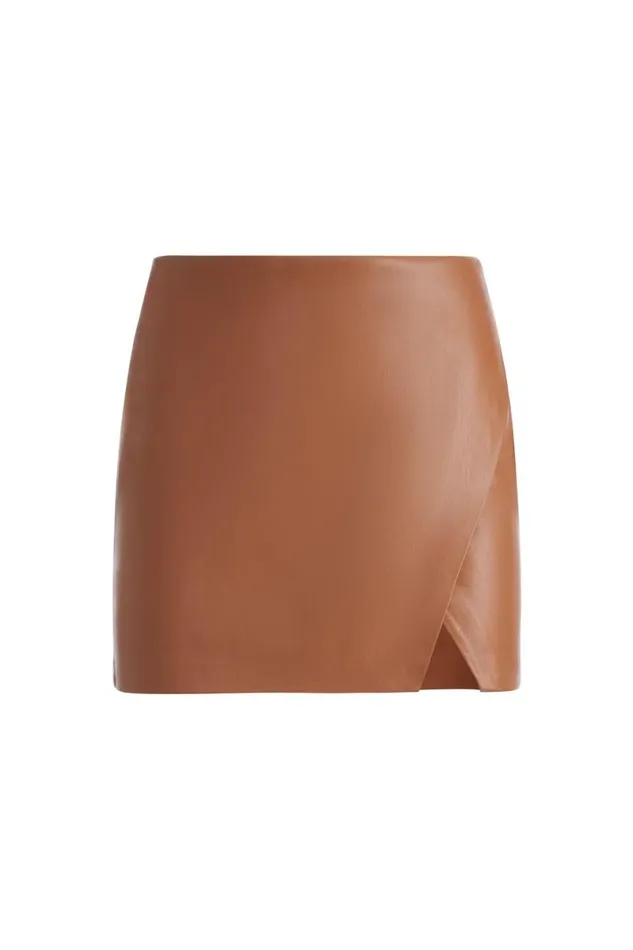 Alice Olivia Siobhan Vegan Mini Skirt Camel Women Skirts