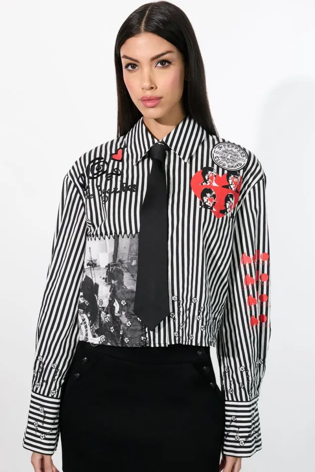Alice Olivia The Beatles Pam Embroidered Blouse Blackoff White Women Tops
