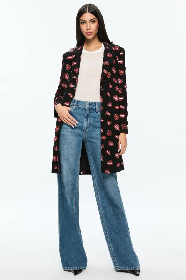 Alice Olivia Tom Wesselmann Bret Long Blazer Lip Sync Black Women Outerwear