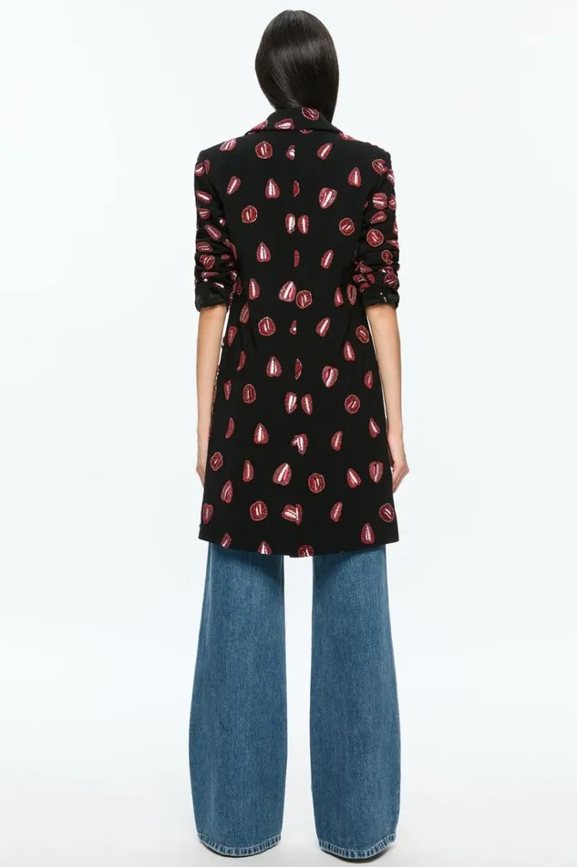 Alice Olivia Tom Wesselmann Bret Long Blazer Lip Sync Black Women Outerwear
